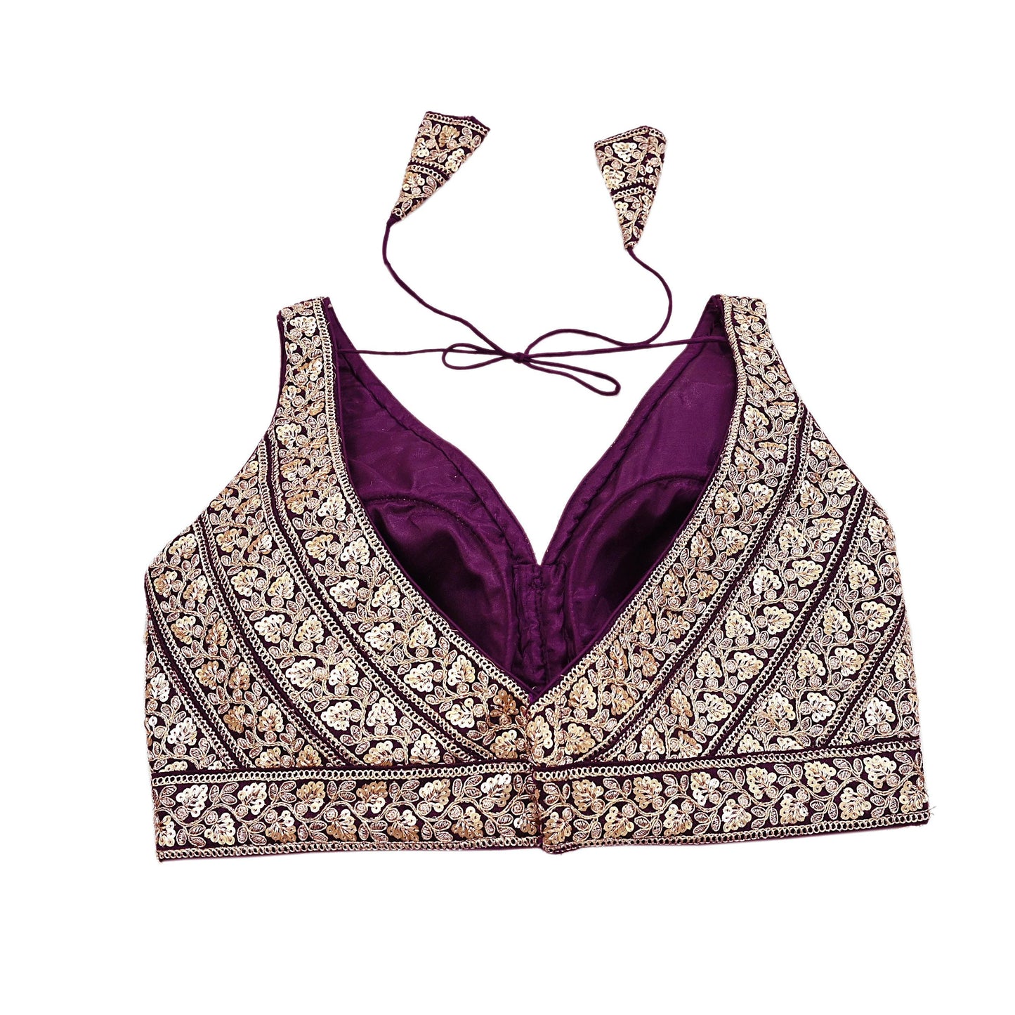 Indian Vintage Purple Raw silk Hand Embroidered sleeveless Padded Blouse/Top/Crop Party wear Bollywood