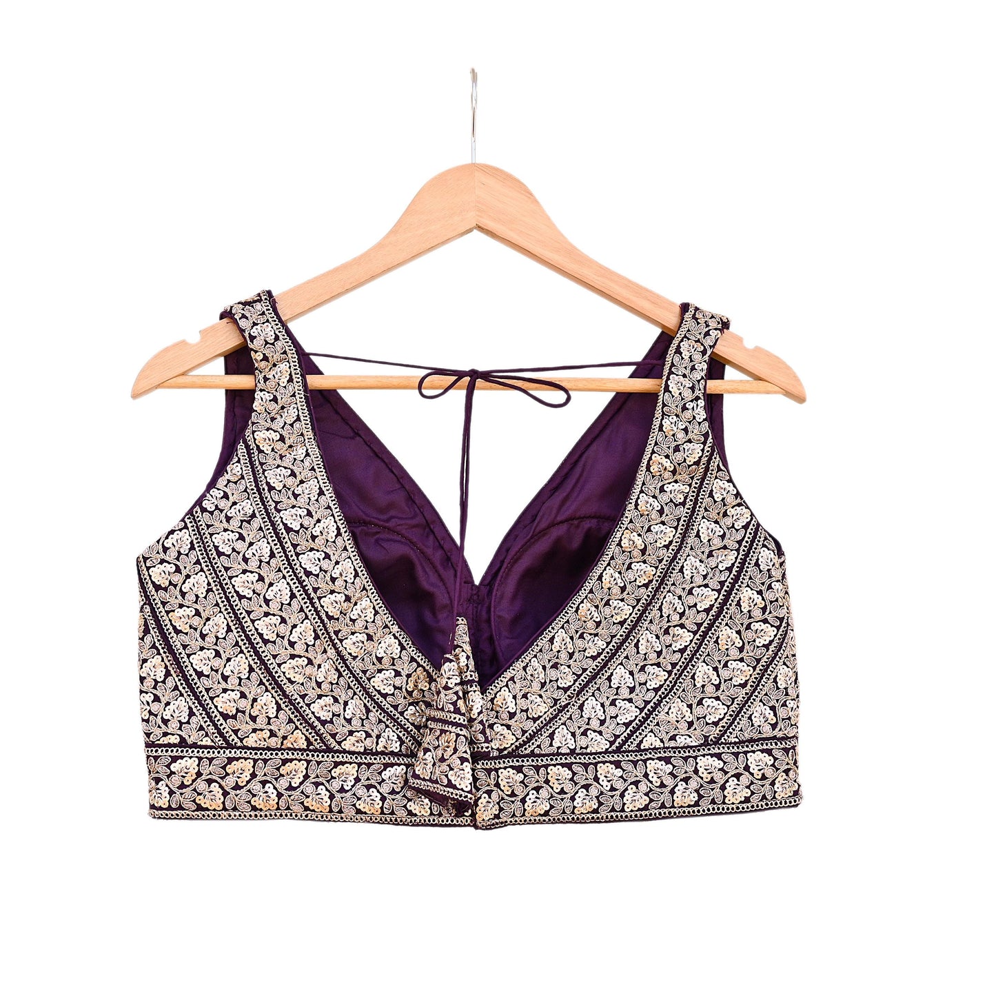 Indian Vintage Purple Raw silk Hand Embroidered sleeveless Padded Blouse/Top/Crop Party wear Bollywood