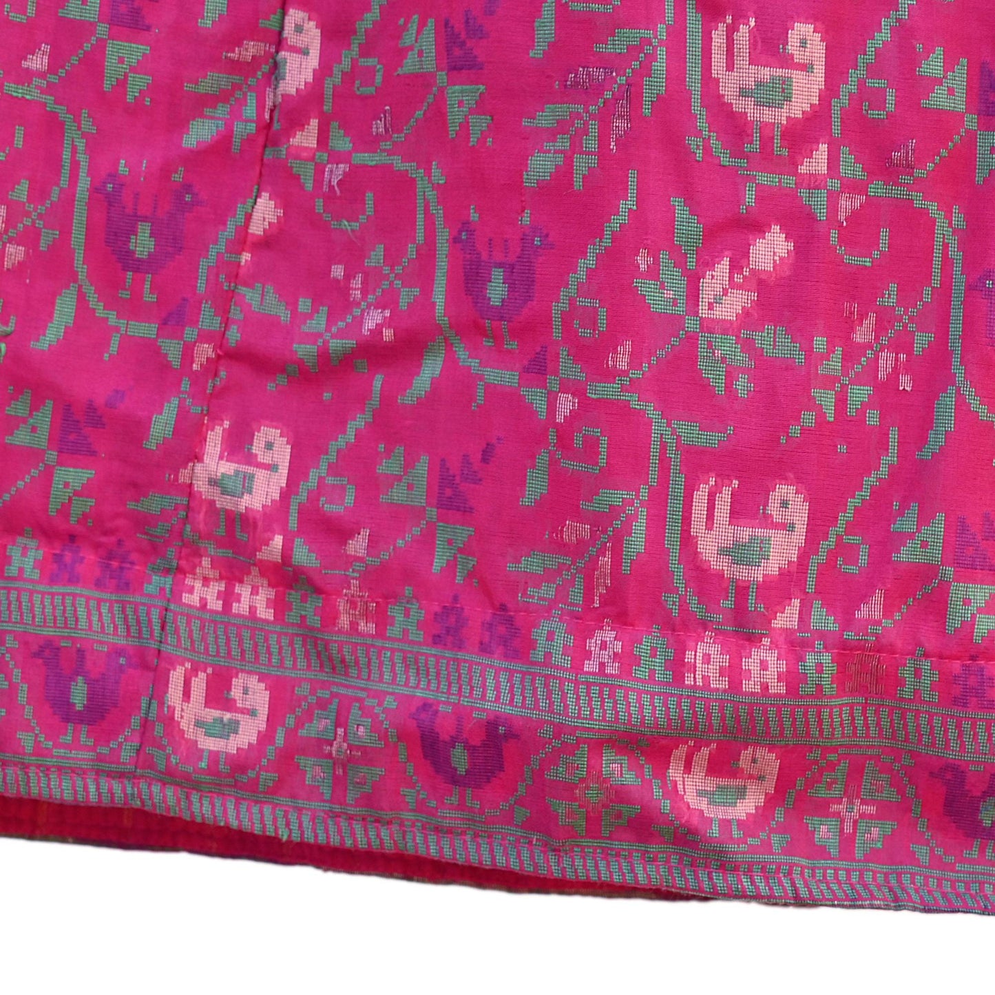 Indian Vintage Pink Pure Silk Hand woven Skirt Lehenga zari work birds designs