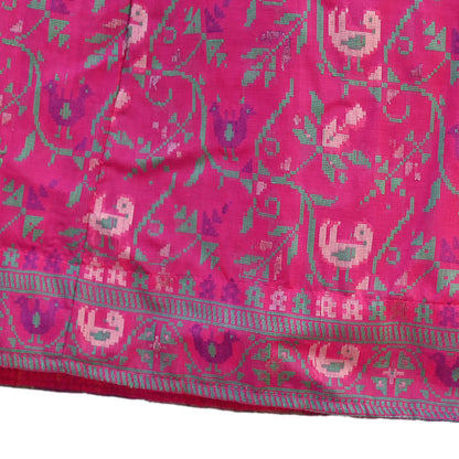 Indian Vintage Pink Pure Silk Hand woven Skirt Lehenga zari work birds designs