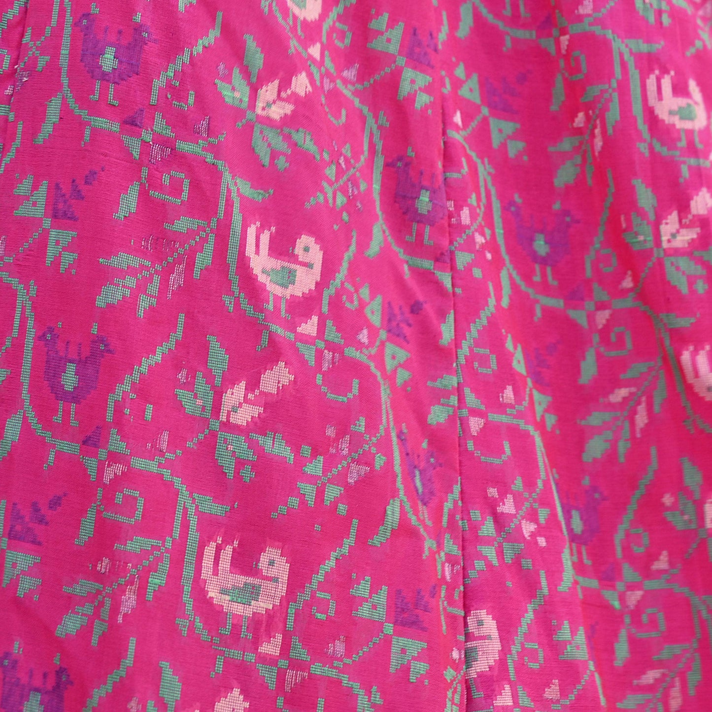 Indian Vintage Pink Pure Silk Hand woven Skirt Lehenga zari work birds designs