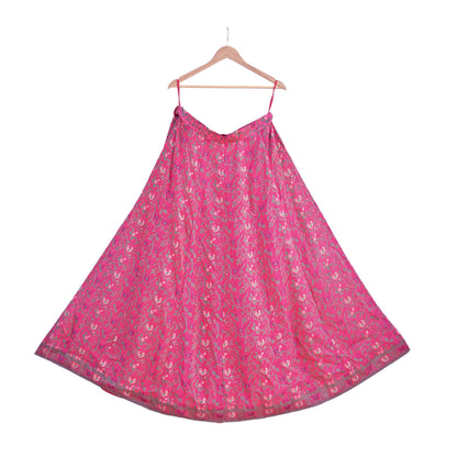 Indian Vintage Pink Pure Silk Hand woven Skirt Lehenga zari work birds designs