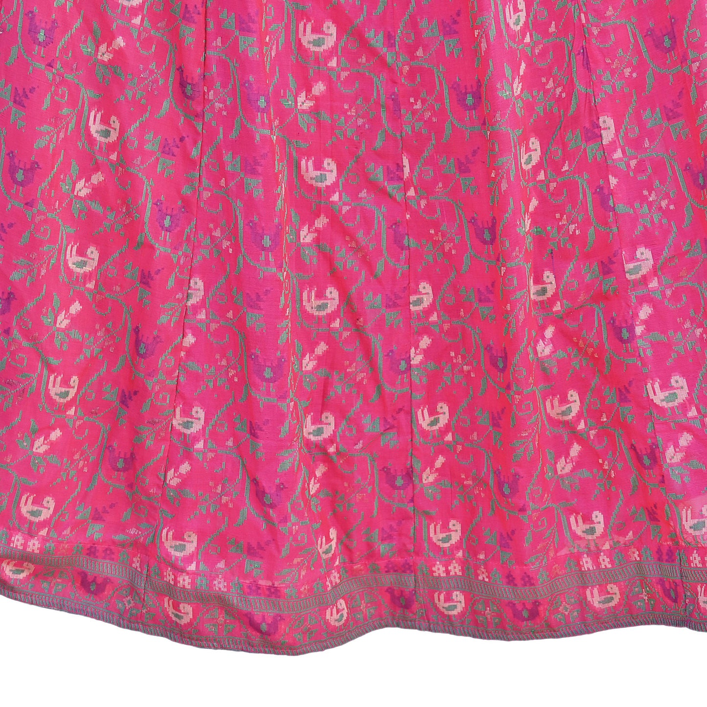 Indian Vintage Pink Pure Silk Hand woven Skirt Lehenga zari work birds designs