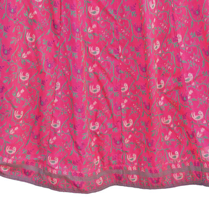 Indian Vintage Pink Pure Silk Hand woven Skirt Lehenga zari work birds designs