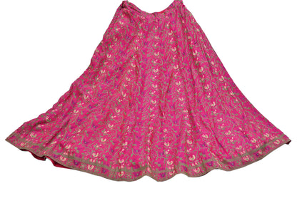 Indian Vintage Pink Pure Silk Hand woven Skirt Lehenga zari work birds designs