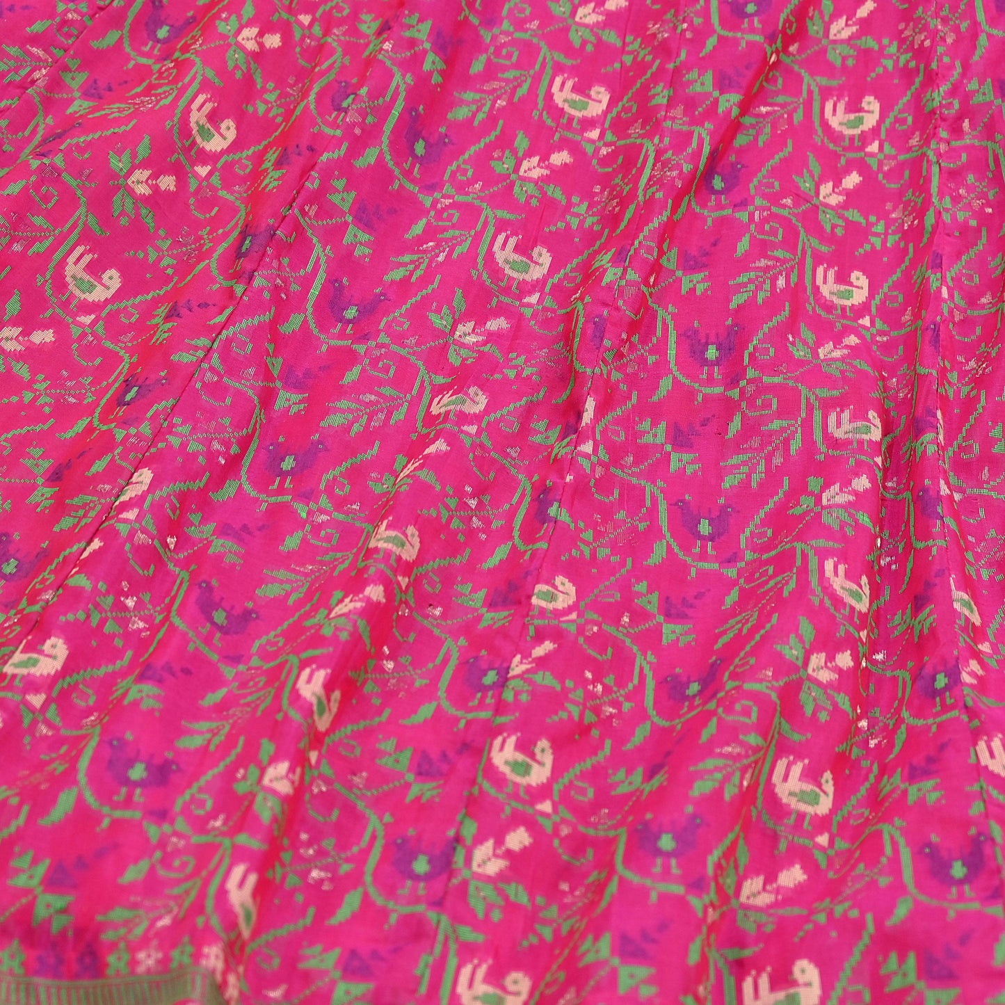 Indian Vintage Pink Pure Silk Hand woven Skirt Lehenga zari work birds designs