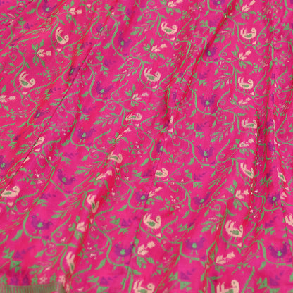 Indian Vintage Pink Pure Silk Hand woven Skirt Lehenga zari work birds designs
