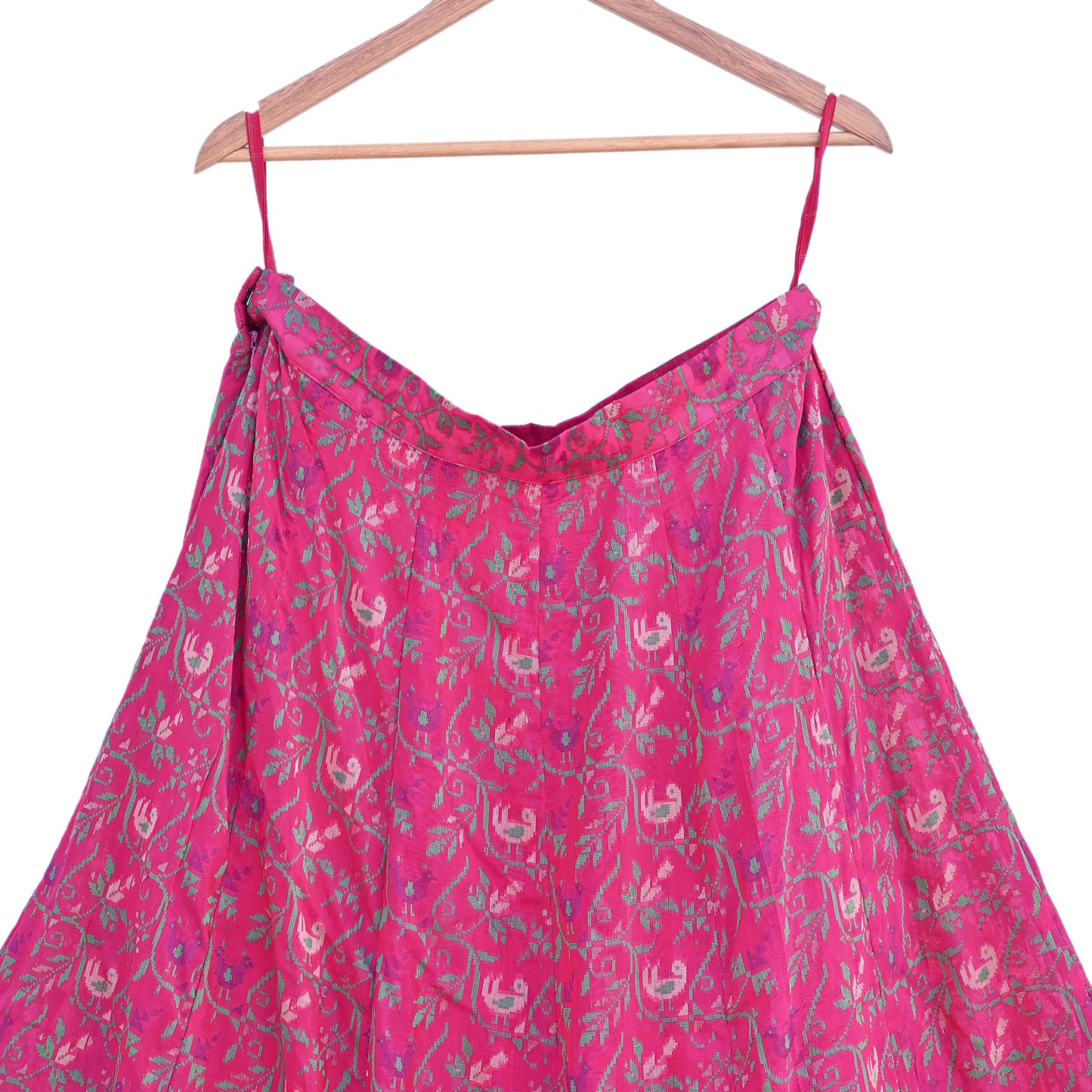 Indian Vintage Pink Pure Silk Hand woven Skirt Lehenga zari work birds designs