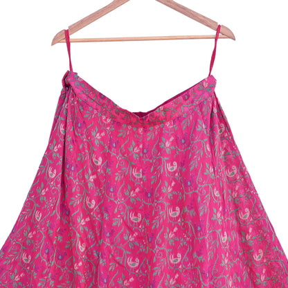 Indian Vintage Pink Pure Silk Hand woven Skirt Lehenga zari work birds designs