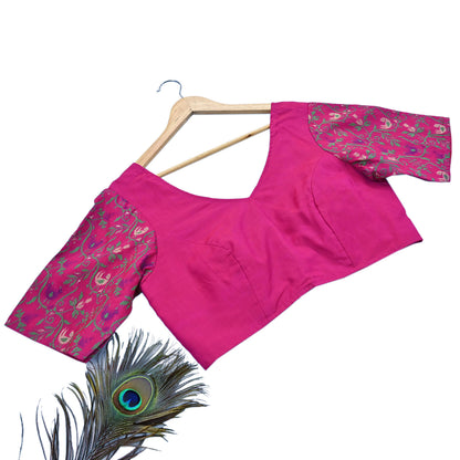 Indian Pre-owned Pink pure silk Hand woven Blouse/Top/Crop L Size Party wear Bollywood