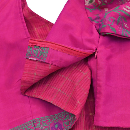 Indian Pre-owned Pink pure silk Hand woven Blouse/Top/Crop L Size Party wear Bollywood