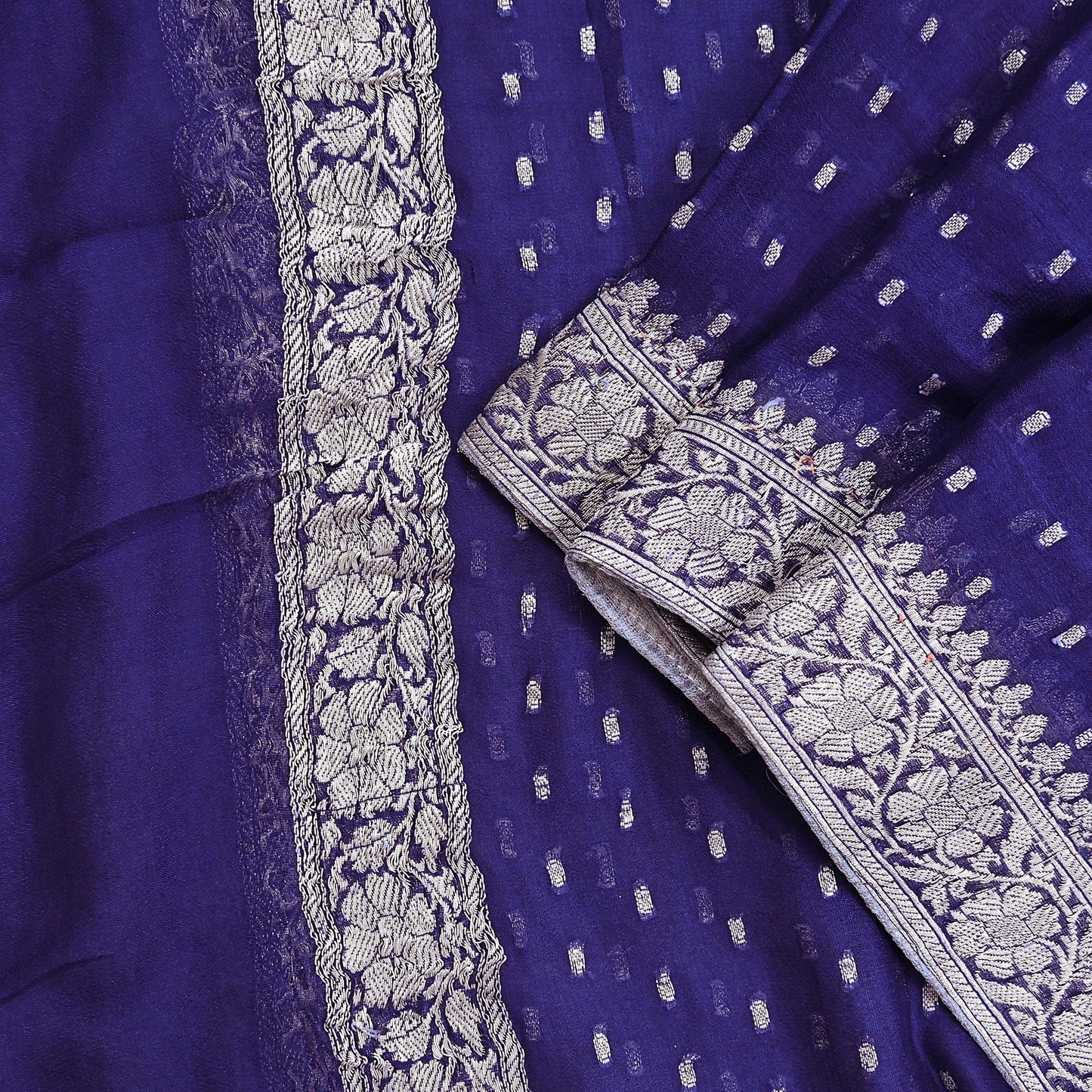 Indian Vintage Blue Dupatta Long Stole Blend Georgette Hand Woven Scarves Veil Scarf Wrap Hippie Boho Soft