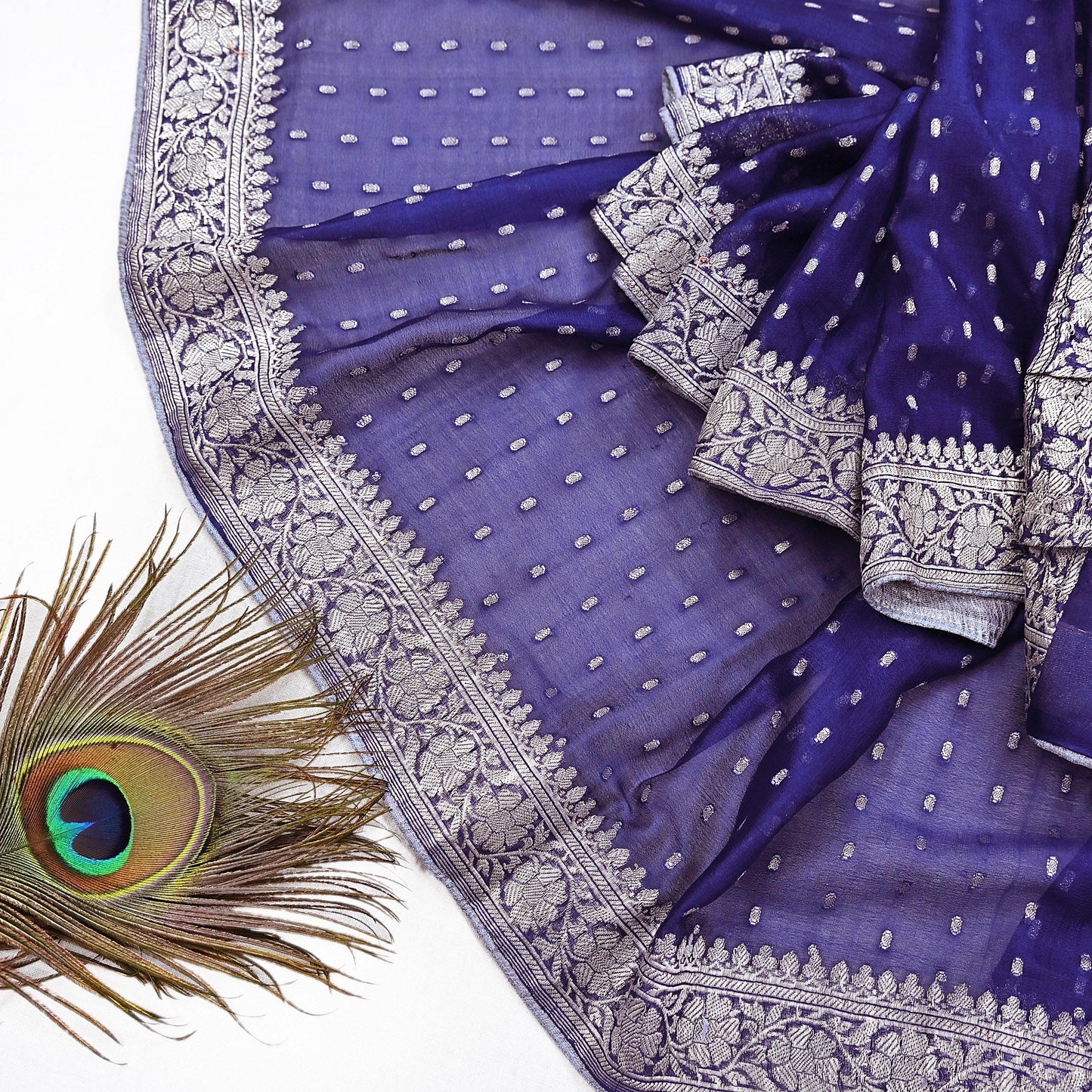 Indian Vintage Blue Dupatta Long Stole Blend Georgette Hand Woven Scarves Veil Scarf Wrap Hippie Boho Soft