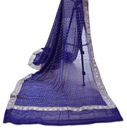Indian Vintage Blue Dupatta Long Stole Blend Georgette Hand Woven Scarves Veil Scarf Wrap Hippie Boho Soft
