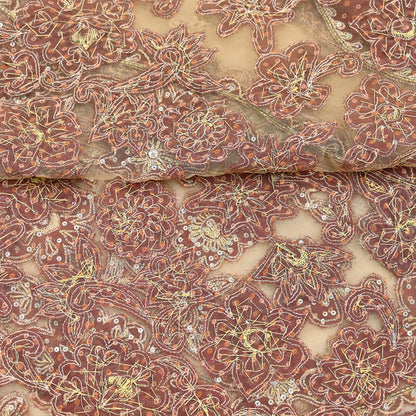 Indian Vintage Heavy Beige & Red Dupatta Net/ Georgette Mesh Long Stole Hand Embroidered Bandhani Scarves Zardozi Zari Hijab Veil wrap