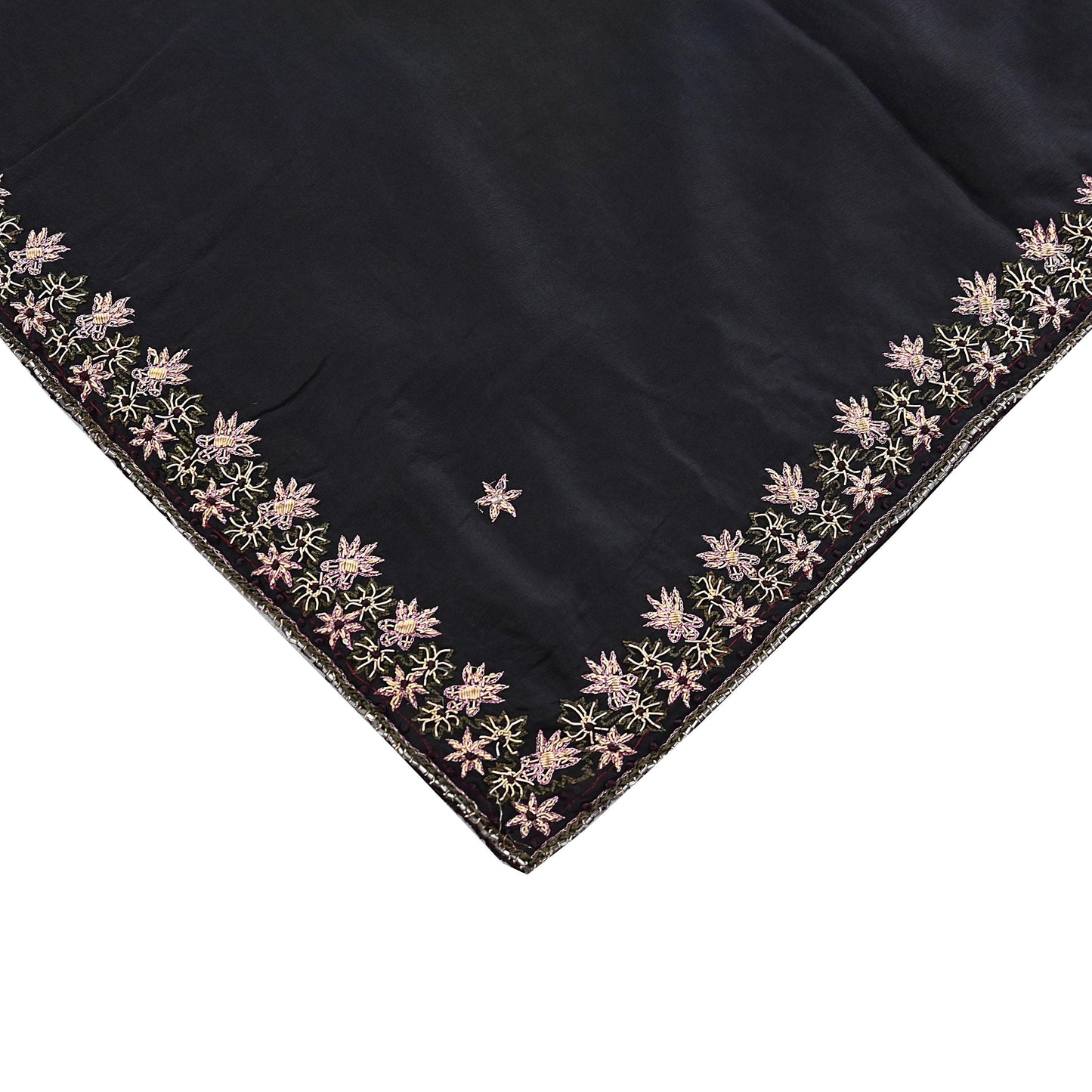 Indian Vintage Black Dupatta Long Stole Pure Crepe Silk Hand Embroidered Scarves Veil Scarf Wrap Hippie Boho Zardozi/ Dabka