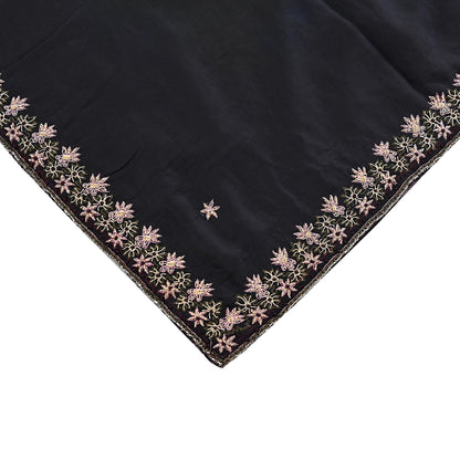 Indian Vintage Black Dupatta Long Stole Pure Crepe Silk Hand Embroidered Scarves Veil Scarf Wrap Hippie Boho Zardozi/ Dabka