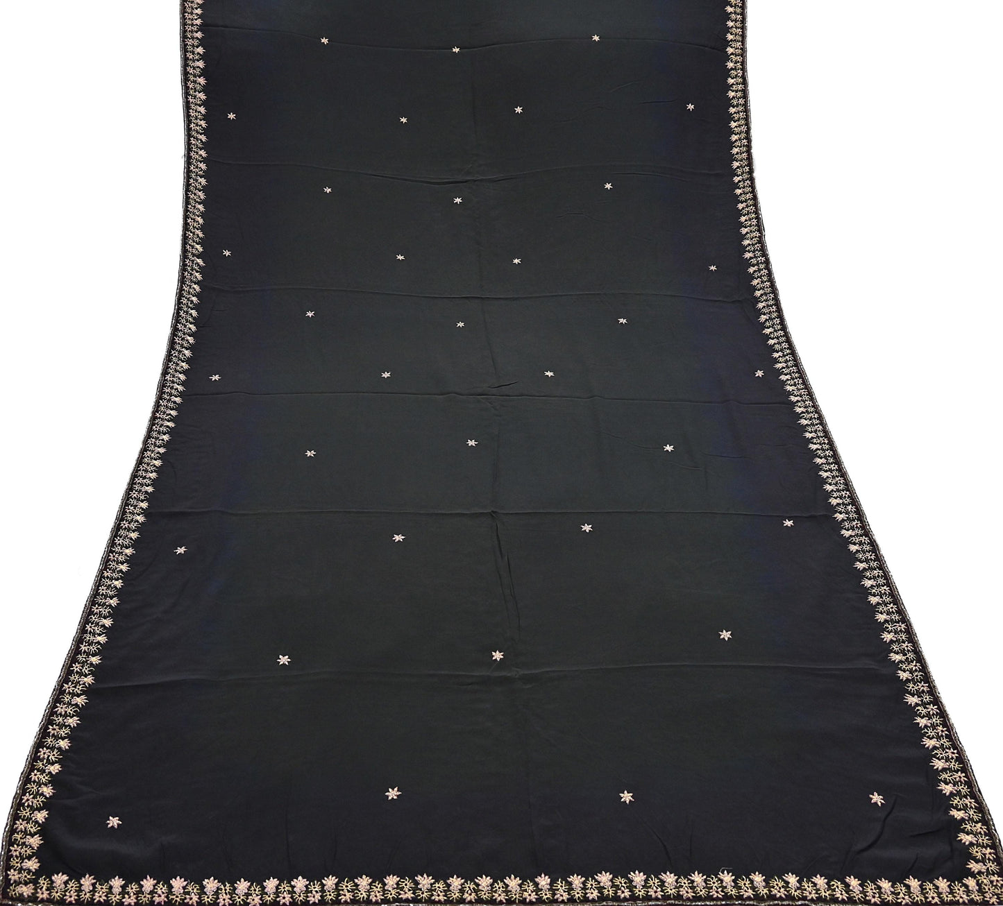 Indian Vintage Black Dupatta Long Stole Pure Crepe Silk Hand Embroidered Scarves Veil Scarf Wrap Hippie Boho Zardozi/ Dabka