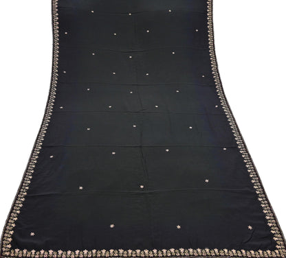 Indian Vintage Black Dupatta Long Stole Pure Crepe Silk Hand Embroidered Scarves Veil Scarf Wrap Hippie Boho Zardozi/ Dabka
