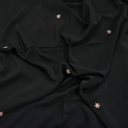 Indian Vintage Black Dupatta Long Stole Pure Crepe Silk Hand Embroidered Scarves Veil Scarf Wrap Hippie Boho Zardozi/ Dabka