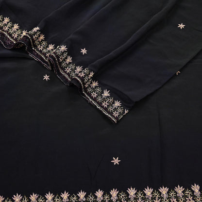 Indian Vintage Black Dupatta Long Stole Pure Crepe Silk Hand Embroidered Scarves Veil Scarf Wrap Hippie Boho Zardozi/ Dabka