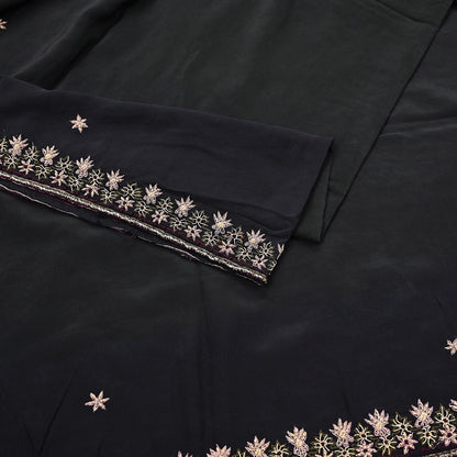 Indian Vintage Black Dupatta Long Stole Pure Crepe Silk Hand Embroidered Scarves Veil Scarf Wrap Hippie Boho Zardozi/ Dabka