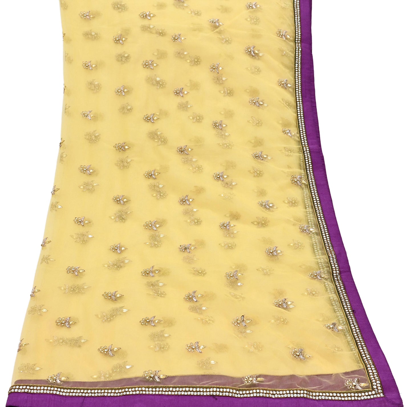 Indian Vintage Heavy Yellow Dupatta Net Mesh Long Stole Hand Embroidered Scarves Golden Zardozi Zari Sequins Hijab Veil wrap Boho