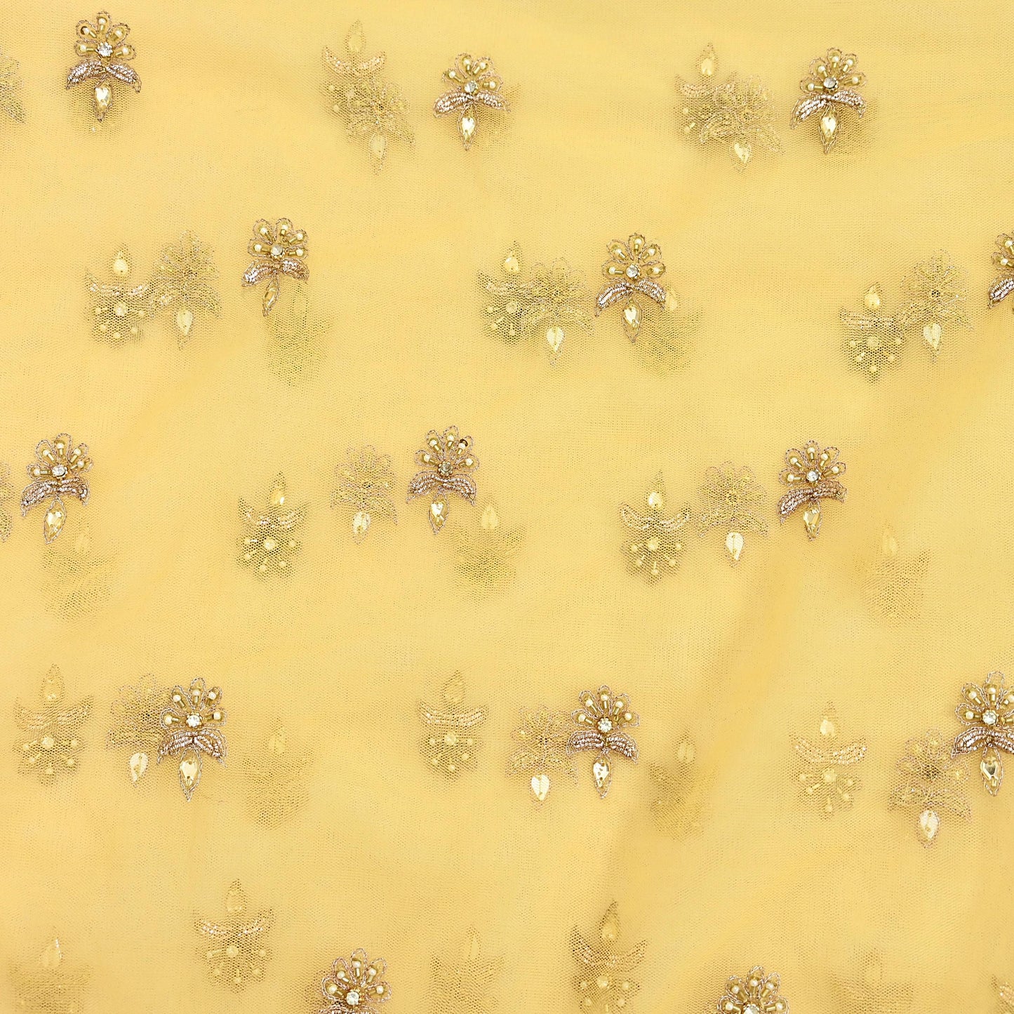 Indian Vintage Heavy Yellow Dupatta Net Mesh Long Stole Hand Embroidered Scarves Golden Zardozi Zari Sequins Hijab Veil wrap Boho