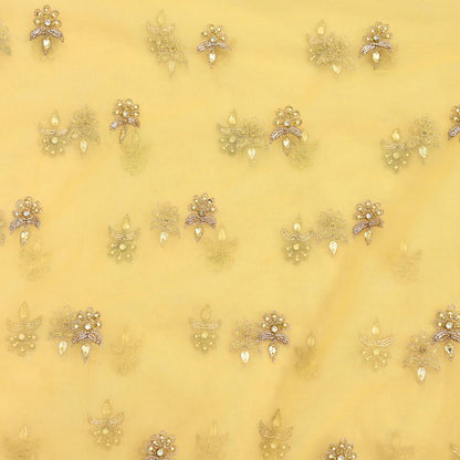 Indian Vintage Heavy Yellow Dupatta Net Mesh Long Stole Hand Embroidered Scarves Golden Zardozi Zari Sequins Hijab Veil wrap Boho