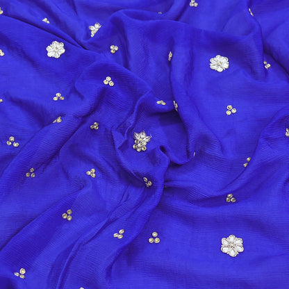 Indian Women Vintage Heavy Blue Dupatta Pure silk Long Stole Hand Embroidered Hijab Scarves Veil Wrap Zardozi Dabka