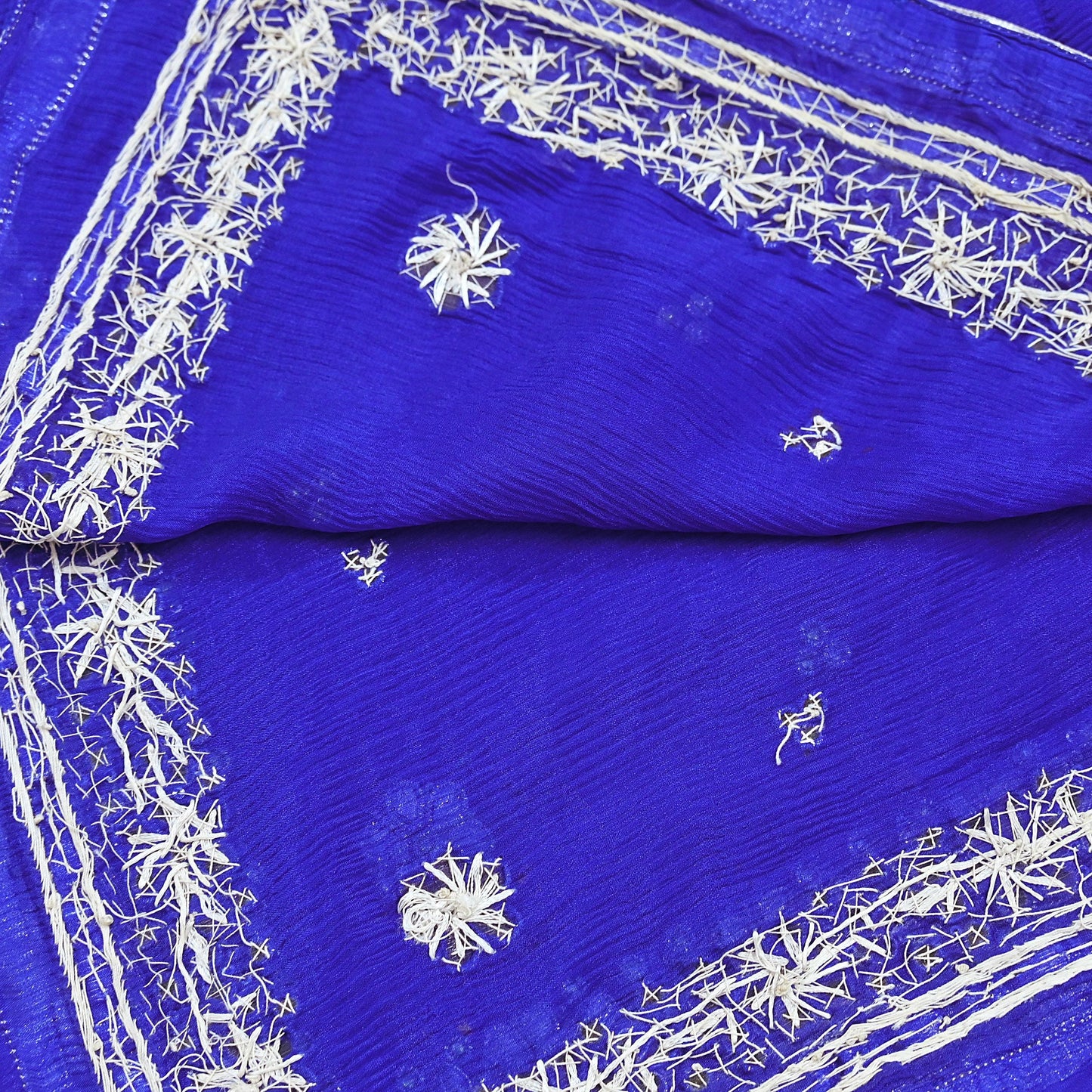 Indian Women Vintage Heavy Blue Dupatta Pure silk Long Stole Hand Embroidered Hijab Scarves Veil Wrap Zardozi Dabka