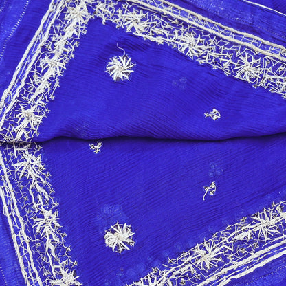 Indian Women Vintage Heavy Blue Dupatta Pure silk Long Stole Hand Embroidered Hijab Scarves Veil Wrap Zardozi Dabka
