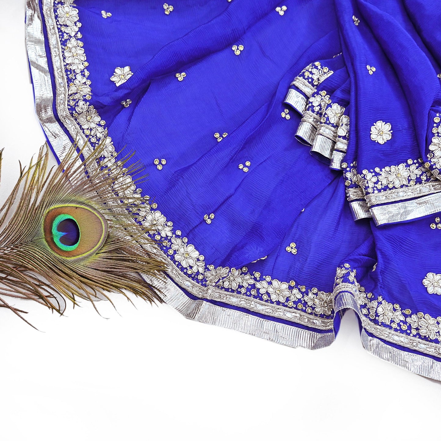 Indian Women Vintage Heavy Blue Dupatta Pure silk Long Stole Hand Embroidered Hijab Scarves Veil Wrap Zardozi Dabka