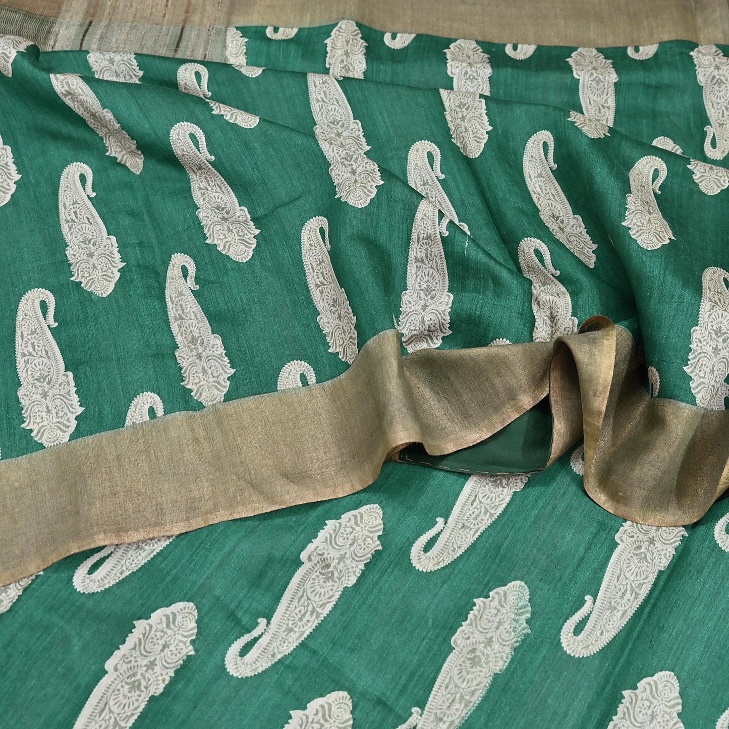 Indian Vintage Green Saree Pure Khadi Silk Handloom Kalamkari Sari Craft Fabric 6yd Ethnic Wear Sari Floral
