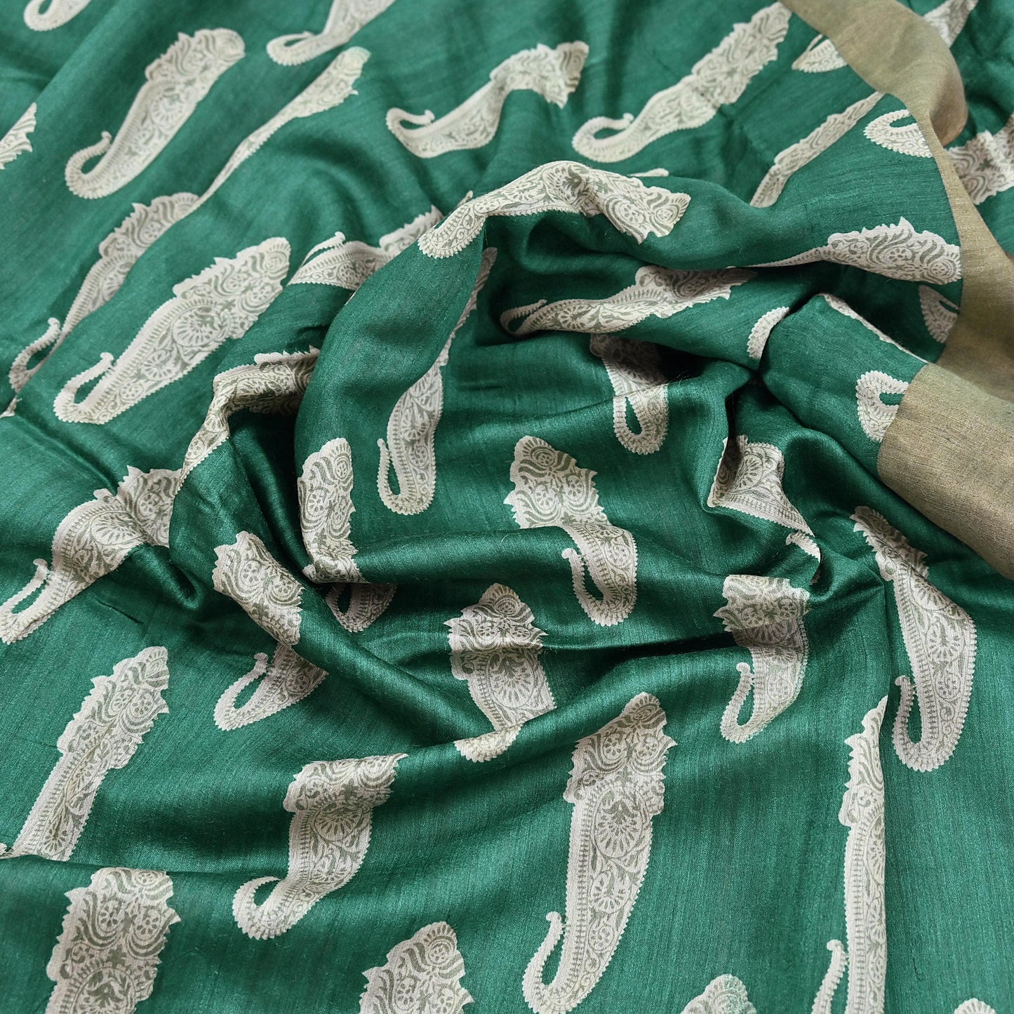 Indian Vintage Green Saree Pure Khadi Silk Handloom Kalamkari Sari Craft Fabric 6yd Ethnic Wear Sari Floral