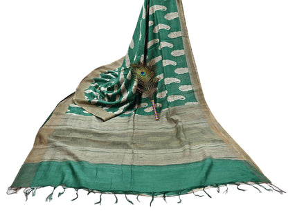 Indian Vintage Green Saree Pure Khadi Silk Handloom Kalamkari Sari Craft Fabric 6yd Ethnic Wear Sari Floral
