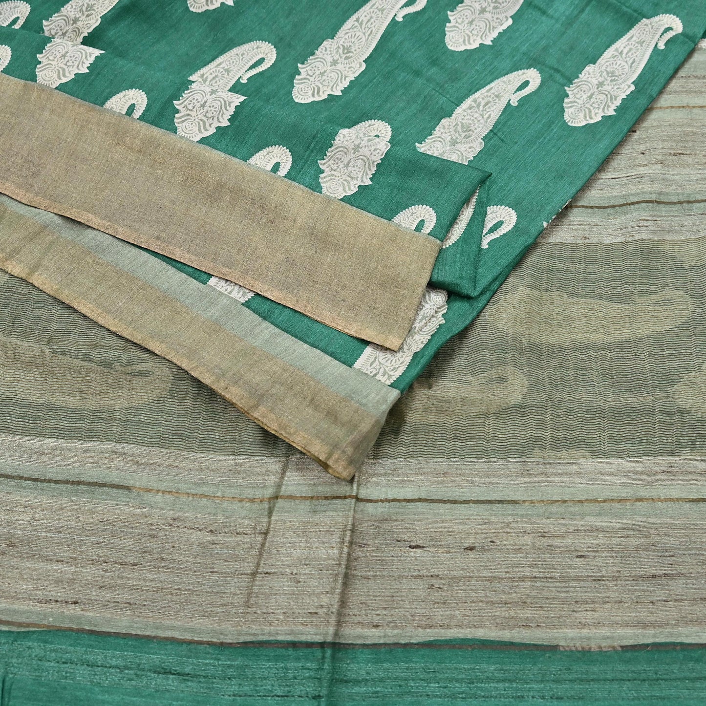 Indian Vintage Green Saree Pure Khadi Silk Handloom Kalamkari Sari Craft Fabric 6yd Ethnic Wear Sari Floral