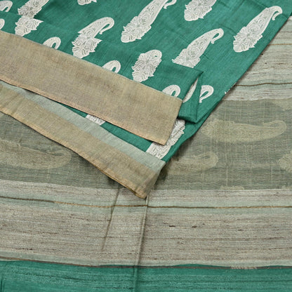 Indian Vintage Green Saree Pure Khadi Silk Handloom Kalamkari Sari Craft Fabric 6yd Ethnic Wear Sari Floral