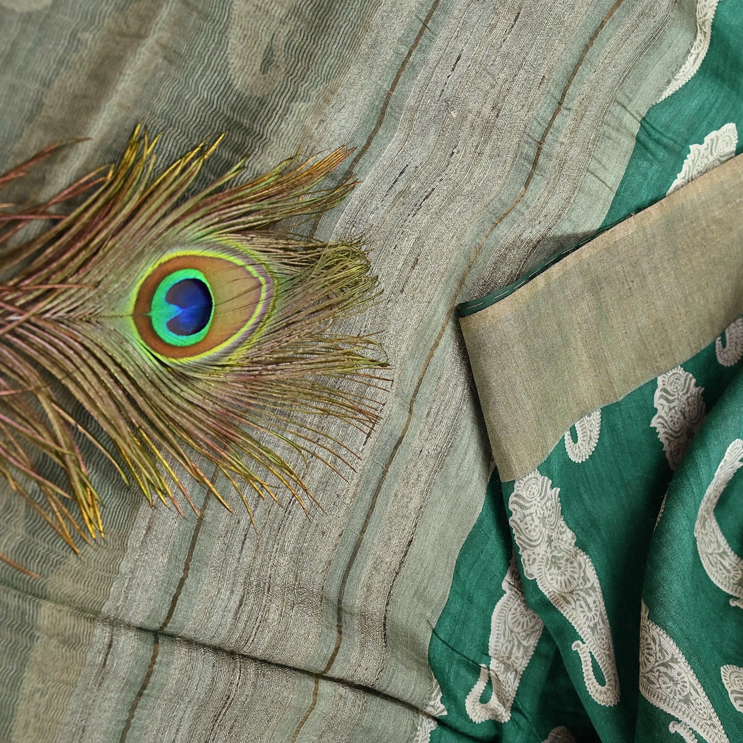 Indian Vintage Green Saree Pure Khadi Silk Handloom Kalamkari Sari Craft Fabric 6yd Ethnic Wear Sari Floral