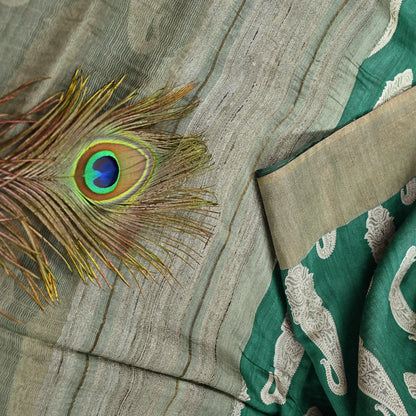 Indian Vintage Green Saree Pure Khadi Silk Handloom Kalamkari Sari Craft Fabric 6yd Ethnic Wear Sari Floral