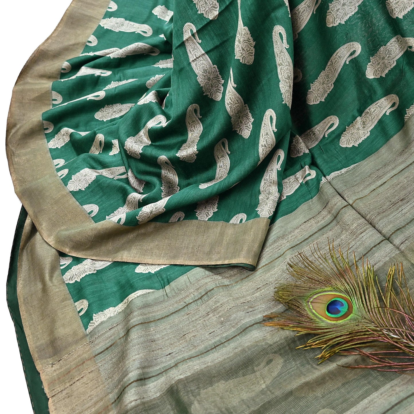 Indian Vintage Green Saree Pure Khadi Silk Handloom Kalamkari Sari Craft Fabric 6yd Ethnic Wear Sari Floral