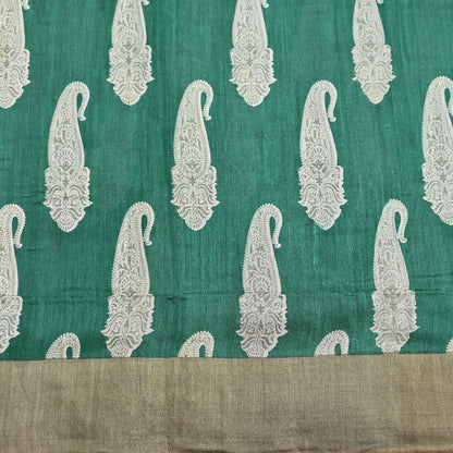 Indian Vintage Green Saree Pure Khadi Silk Handloom Kalamkari Sari Craft Fabric 6yd Ethnic Wear Sari Floral