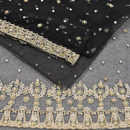 Indian Vintage Heavy Saree Black Net/Mesh Hand Embroidered Sari Fabric 5Yd Sewing Soft Zardozi/Dabka Zari Sequins Wedding net sarees