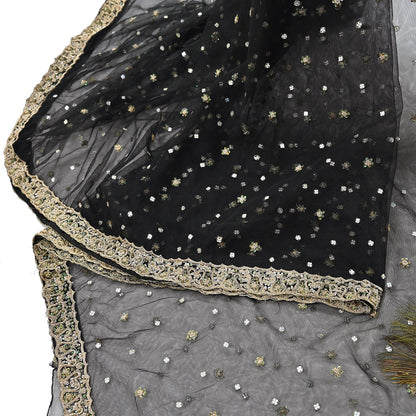Indian Vintage Heavy Saree Black Net/Mesh Hand Embroidered Sari Fabric 5Yd Sewing Soft Zardozi/Dabka Zari Sequins Wedding net sarees