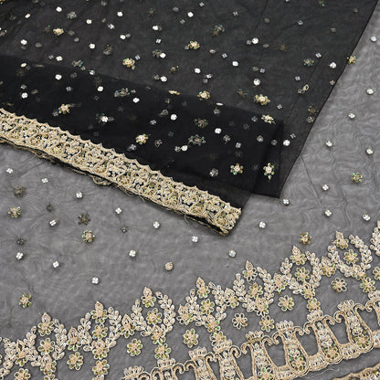 Indian Vintage Heavy Saree Black Net/Mesh Hand Embroidered Sari Fabric 5Yd Sewing Soft Zardozi/Dabka Zari Sequins Wedding net sarees
