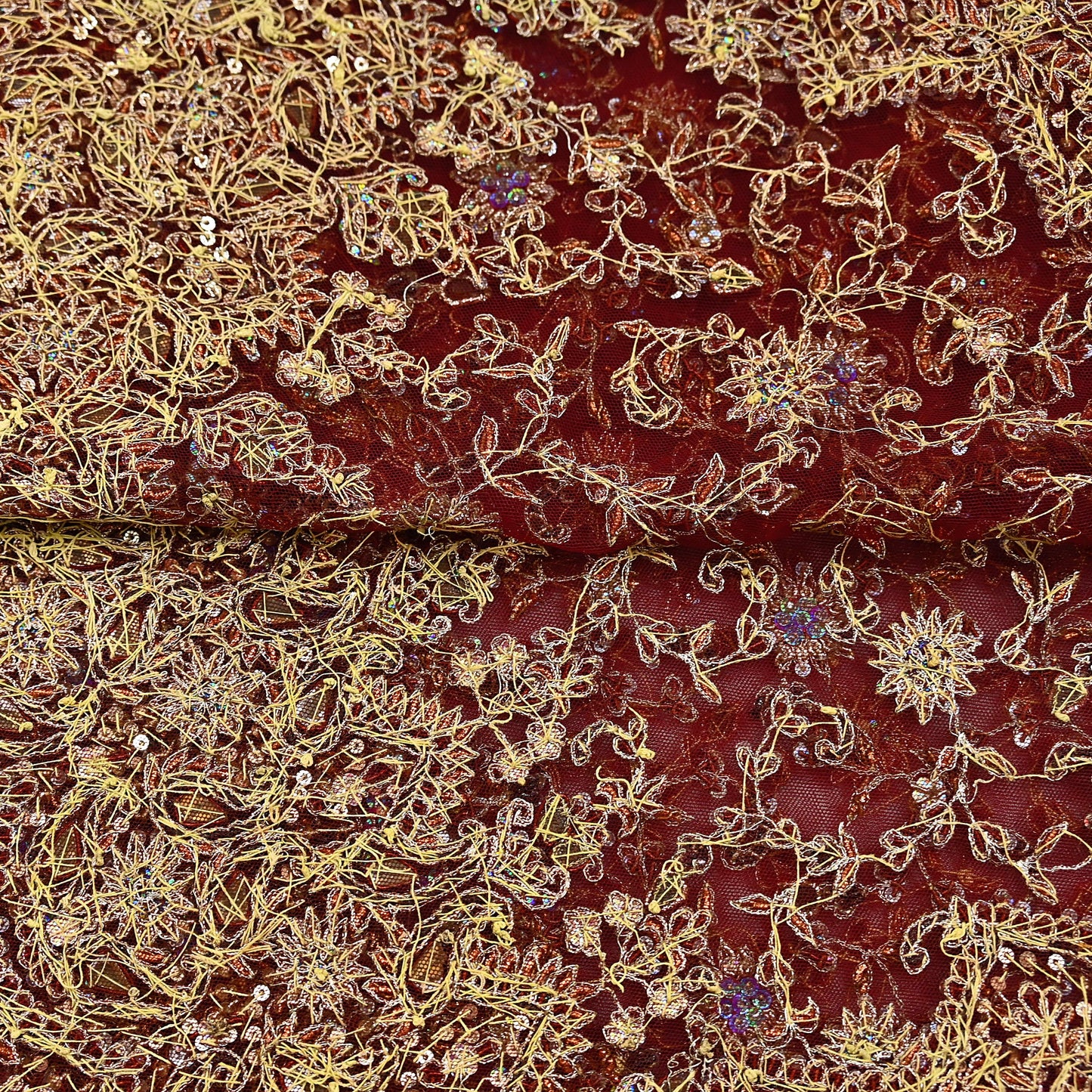 Indian Vintage Heavy Wedding Maroon Dupatta Net Mesh Long Stole Hand Embroidered Scarves Golden Zardozi Zari Sequins Dridal Veil Hijab