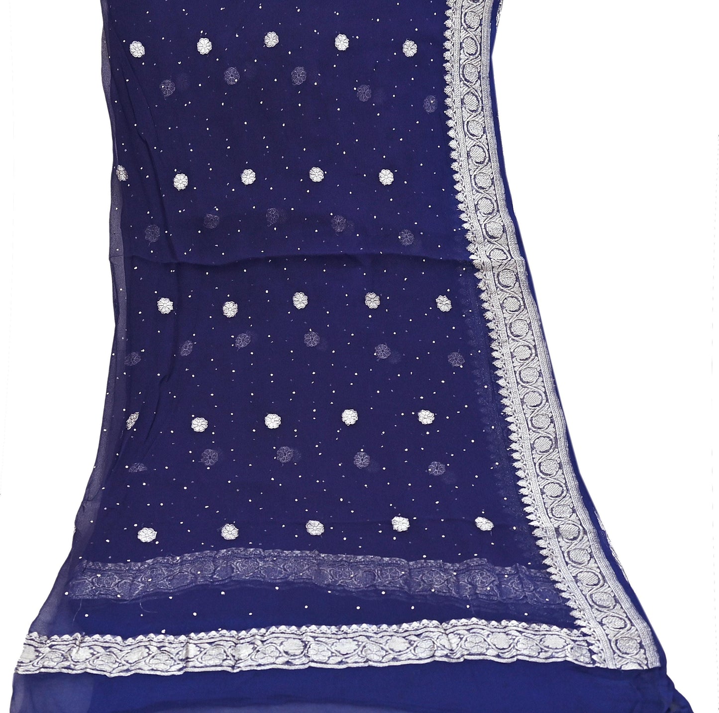 Indian Vintage Blue Dupatta Long Stole Blend Georgette Hand Woven Scarves Veil Scarf Wrap Hippie Boho Soft