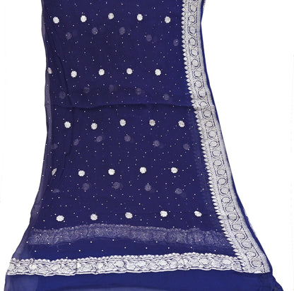 Indian Vintage Blue Dupatta Long Stole Blend Georgette Hand Woven Scarves Veil Scarf Wrap Hippie Boho Soft