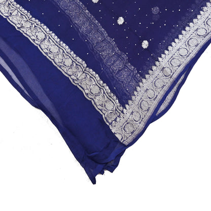 Indian Vintage Blue Dupatta Long Stole Blend Georgette Hand Woven Scarves Veil Scarf Wrap Hippie Boho Soft