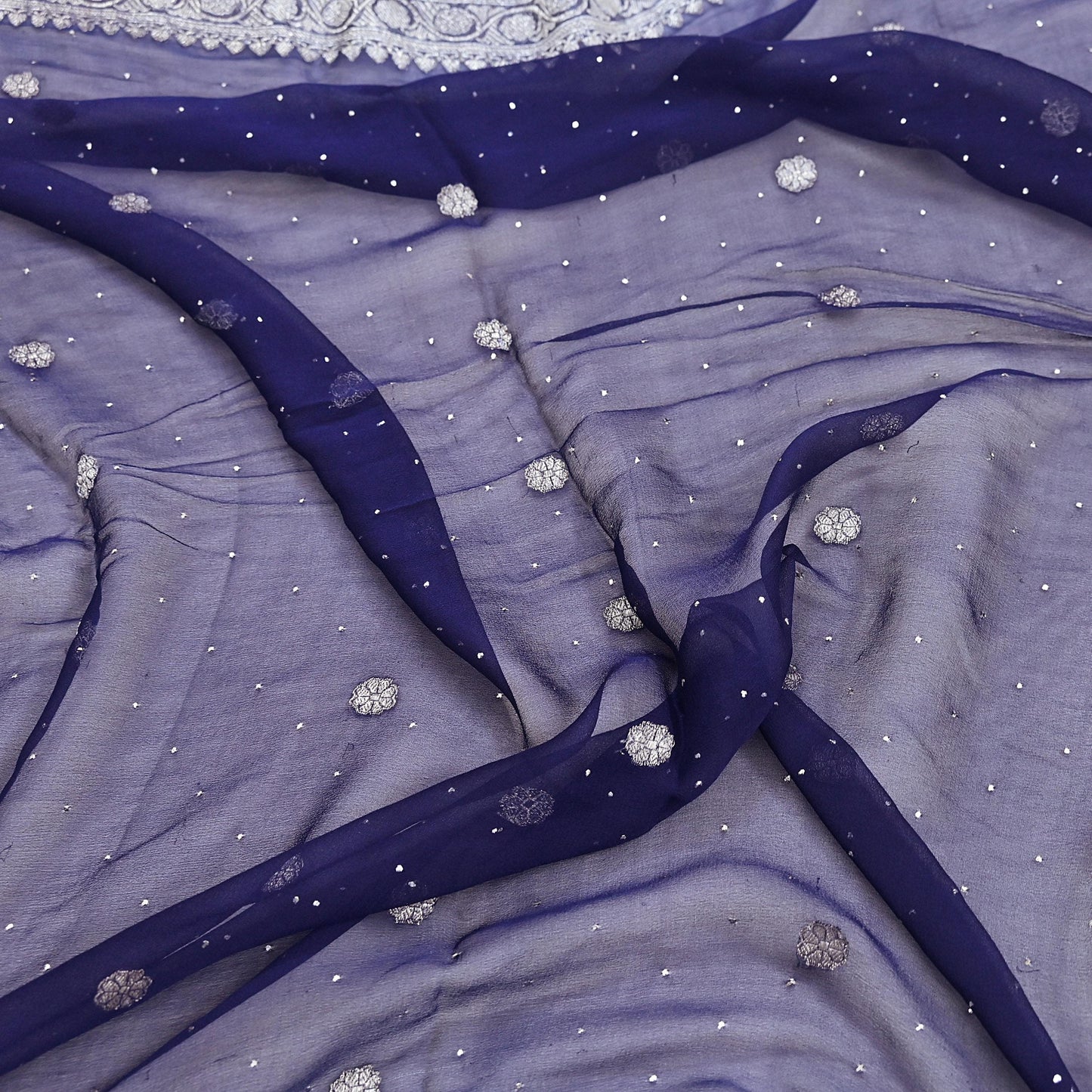 Indian Vintage Blue Dupatta Long Stole Blend Georgette Hand Woven Scarves Veil Scarf Wrap Hippie Boho Soft